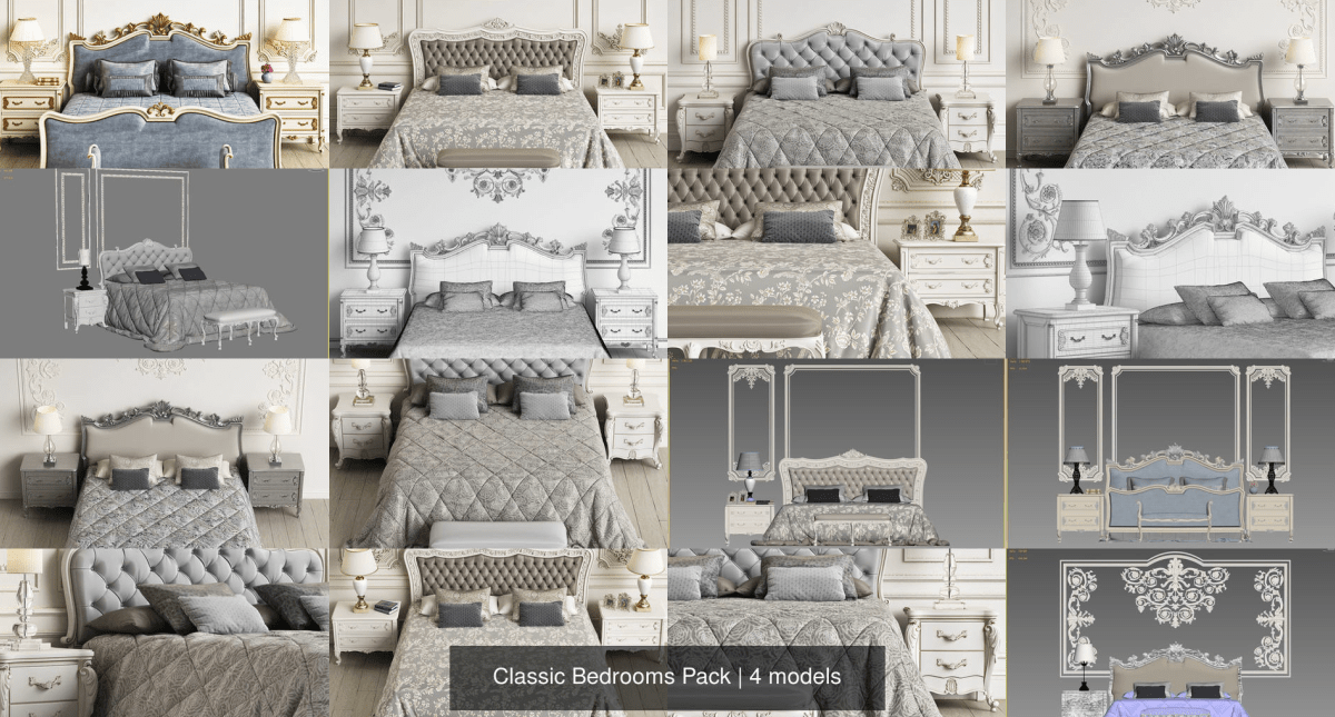Classic Bedrooms Pack 3D Model Collection - Model 3D Download For Free